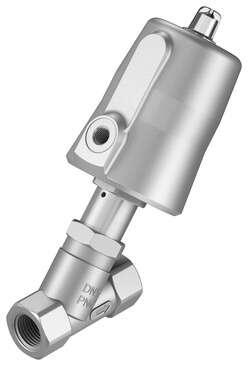 Festo 3539720 angle seat valve VZXF-L-M22C-M-B-G12-130-M1-V4B2T-50-40 Pneumatically actuated angle seat valve in stainless steel. Under seat version, safety position closed, G thread, nominal width 1/2". Design structure: Poppet valve with piston actuator, Type of actu