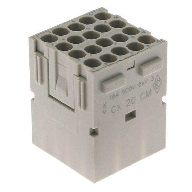 Mencom CX-20CM Mixo series, Male Rectangular Insert, 20 pin, 16 amp, Crimp