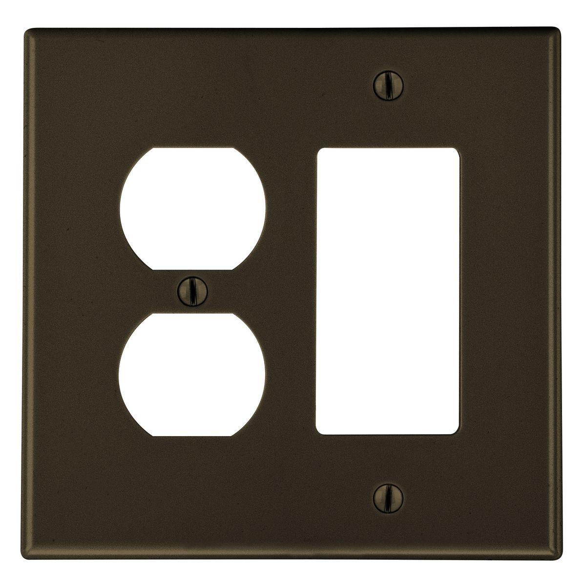 Hubbell P826 Wallplate, 2-Gang,  1) Duplex 1) Decorator, Brown  ; High-impact, self-extinguishing polycarbonate material ; More Rigid ; Sharp lines and less dimpling ; Smooth satin finish ; Blends into wall with an optimum finish ; Smooth Satin Finish