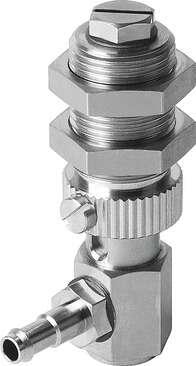 Festo 189238 suction cup holder ESH-HD-3-PK with height compensator, vacuum connection at side, compensator secured by two hexagonal nuts. Height compensator for suction-cup holder: 6 mm, Volume: 0,343 cm3, Assembly position: Vertical, Design structure: (* Vacuum conn