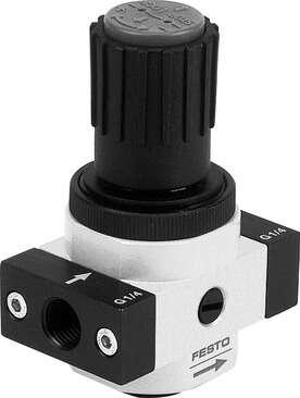 Festo 173663 pressure regulator LR-1/2-D-7-O-MIDI-NPT Without threaded connection plate, connector thread in housing, without pressure gauge Size: Midi, Series: D, Operating medium: (* Compressed air in accordance with ISO8573-1:2010 [7:4:4], * Inert gases), Note on o