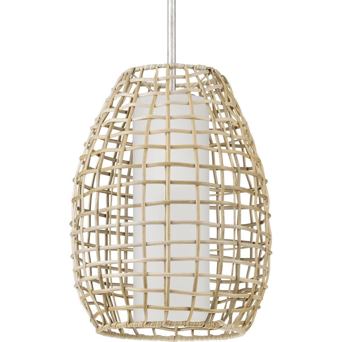 Hubbell P550083-141 Unite global feel and coastal warmth with the Pawley Collection 1-Light Natural Rattan Coastal Outdoor Hanging Pendant Light. The synthetic light natural rattan frame has a graceful, lattice-like design that gives the fixture charm and depth. A light sour