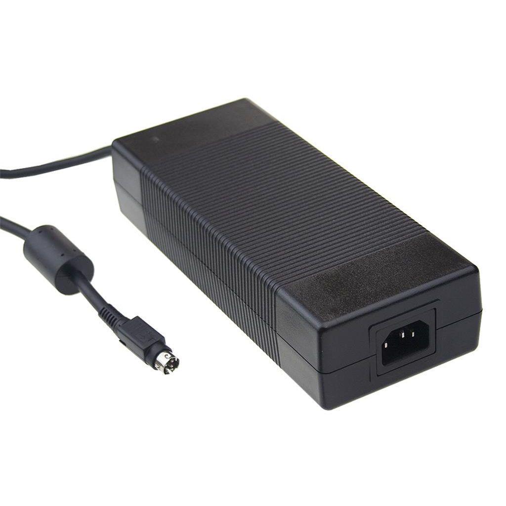 MEAN WELL GS220A12-R7B AC-DC Industrial desktop adaptor with 3 pin IEC320-C14 input socket; Output 12VDC at 15A with DIN 4 pin plug with lock; Class I; GS220A12-R7B is succeeded by GST220A12-R7B.