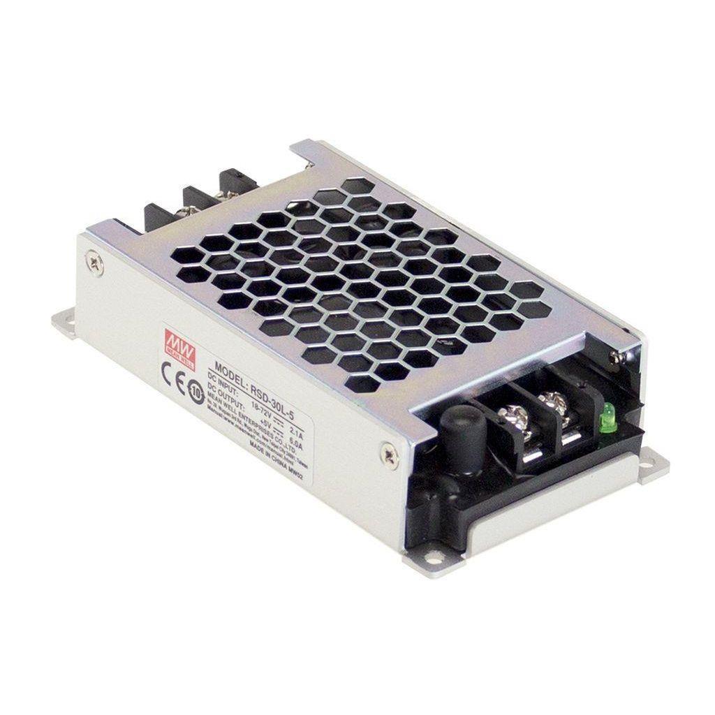 MEAN WELL RSD-30H-24 DC-DC Enclosed converter; Input 40-160Vdc; Output 24Vdc at 1.25A; railway standard EN50155; 4000Vdc I/O isolation