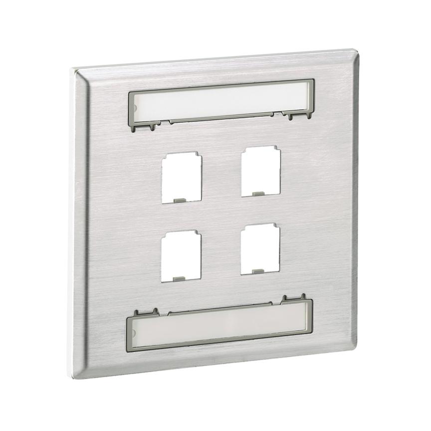 Panduit CFPL4S-2GY 4-PORT FLUSH MOUNT UNLOADEDDOUBLE GANG STAINLESS STEELWITH LABELS