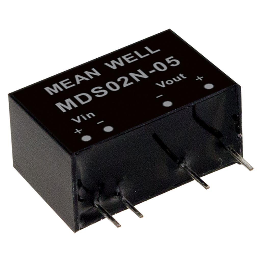 MEAN WELL MDS02N-05 DC-DC medical Converter PCB mount; Input 21.6-26.4Vdc; Single Output 5Vdc at 0.4A; SIP Through hole package; 2xMOPP