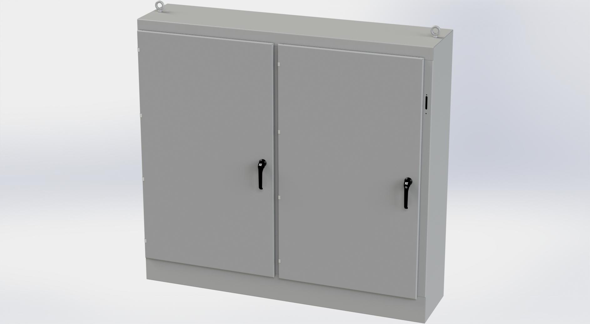 Saginaw Control SCE-72XM7818G 2DR XM Enclosure, Height:72.00", Width:77.75", Depth:18.00", ANSI-61 gray powder coating inside and out. Sub-panels are powder coated white.