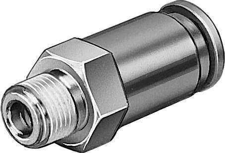 Festo 190850 non-return valve HA-1/8-QS-1/4-U Flow rate from the male thread to the QS plug connector. Valve function: Non-return function, Pneumatic connection, port  1: 1/8 NPT, Pneumatic connection, port  2: QS-1/4, Mounting type: Threaded, Standard nominal flow ra