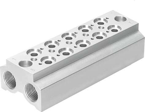 Festo 550613 manifold block CPE14-3/2-PRS-3/8-5-NPT For CPE valves. Grid dimension: 20 mm, Assembly position: Any, Max. number of valve positions: 5, Max. no. of pressure zones: 2, Operating pressure: -13 - 145 Psi