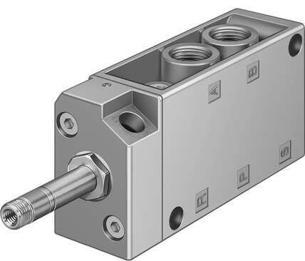 Festo 12618 solenoid valve MFH-5-1/4-S-NPT With manual override, with auxiliary pilot air connection, without solenoid coil and without socket. Solenoid coil and socket should be ordered separately. Valve function: 5/2 monostable, Type of actuation: electrical, Width