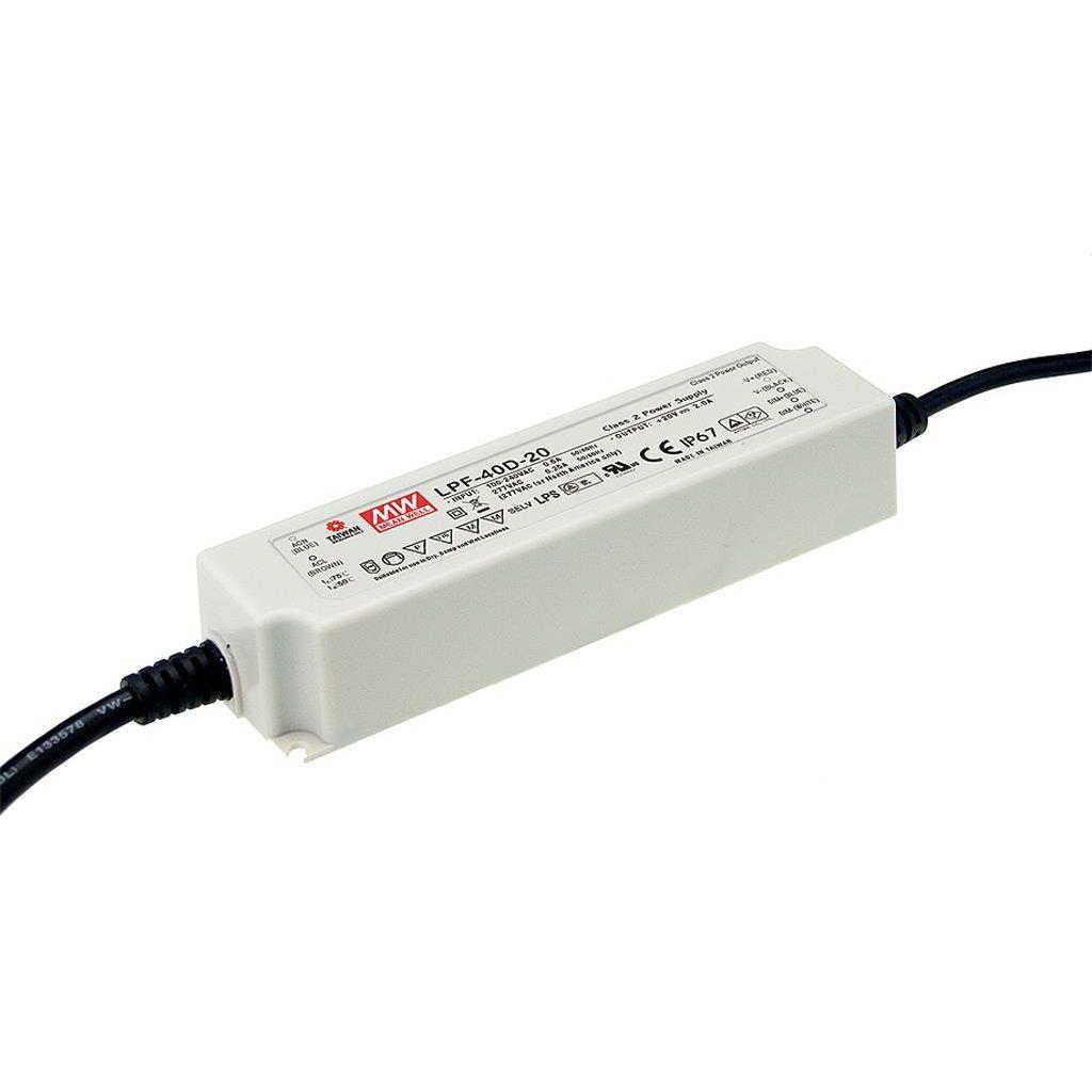 MEAN WELL LPF-40D-48 AC-DC Single output LED driver Mix mode (CV+CC); Output 48Vdc at 0.84A; cable output; Dimming with 1-10V PWM resistance