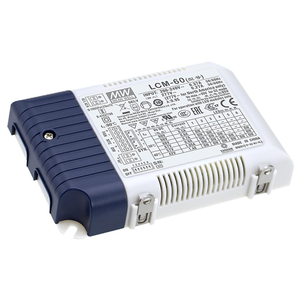 MEAN WELL LCM-60BLE AC-DC Multi-Stage LED driver Constant Current (CC); Modular output 0.5A/0.6A/0.7A/0.9A/1.05A/1.4A; Casambi Bluetooth control protocol and push dimming