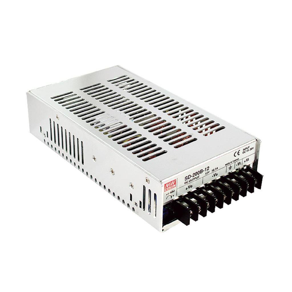 MEAN WELL SD-200D-24 DC-DC Enclosed converter; Input 72-144Vdc; Output +24Vdc at 8.4A; Free air convection