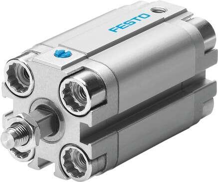 Festo 157085 compact cylinder AEVULQ-25-15-A-P-A For proximity sensing. Secured against rotation by means of square piston rod. Stroke: 15 mm, Piston diameter: 25 mm, Cushioning: P: Flexible cushioning rings/plates at both ends, Assembly position: Any, Mode of operati