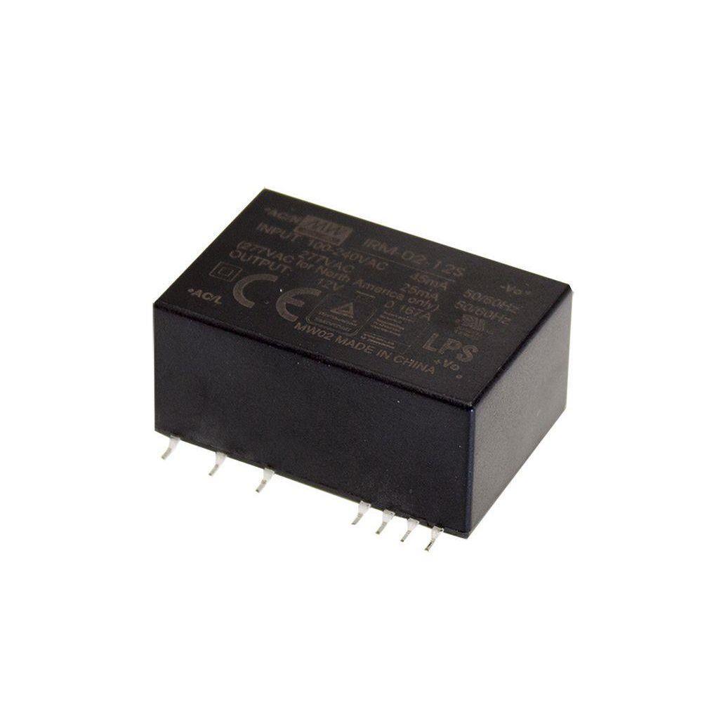 MEAN WELL IRM-02-24S AC-DC Single Output Encapsulated power supply, SMD; Input range 85-305VAC; Output 24VDC at 0.083A; Compact size