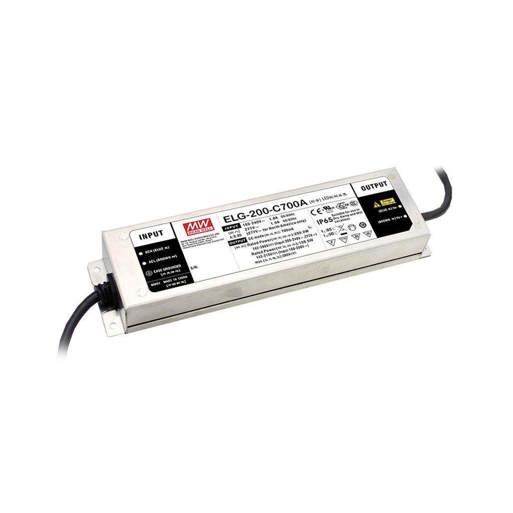 MEAN WELL ELG-200-C700A AC-DC Single output LED Driver (CC) with PFC; Output 286Vdc at 0.7A; cable output; Dimming with Potentiometer