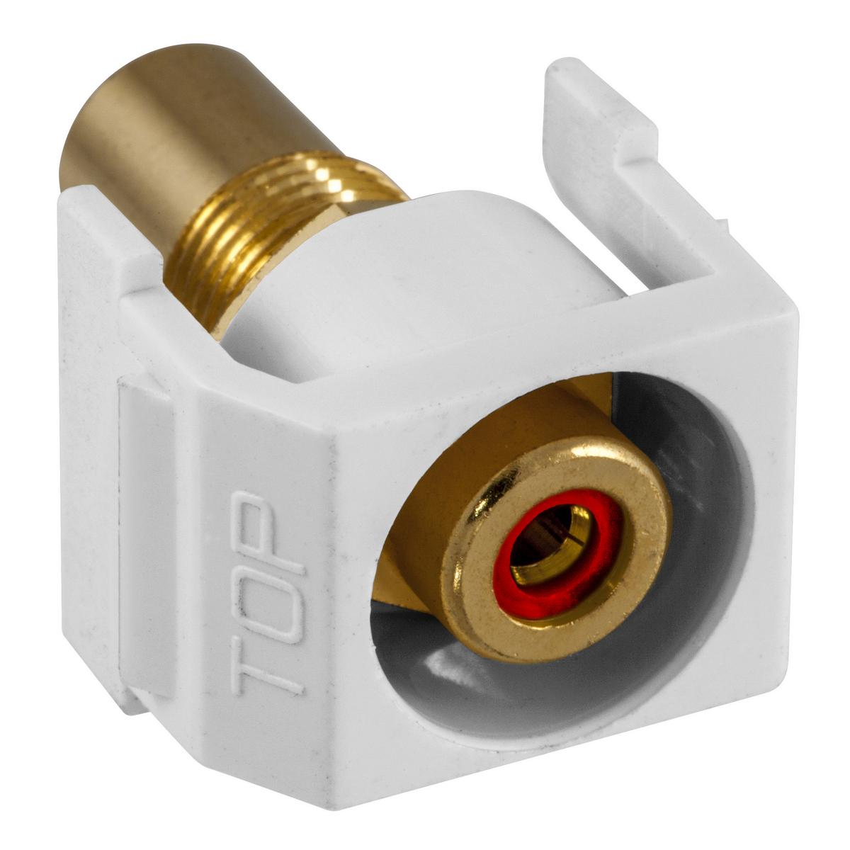 Hubbell SFRCRRW Recessed RCA Connector, Red Insulator, White Housing  ; Flush mount design ; High quality Gold plating ; Deliver composite, component or digital signals ; Standard Product