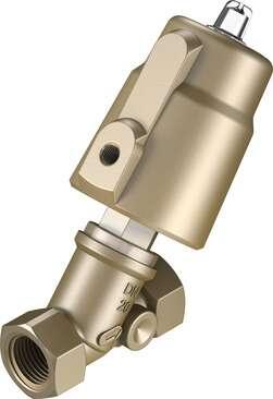 Festo 3535644 angle seat valve VZXF-L-M22C-M-B-G34-160-M1-H3B1T-50-16 Pneumatically actuated angle seat valve in red brass. Under seat version, safety position closed, G thread, nominal width 3/4". Design structure: Poppet valve with piston actuator, Type of actuation:
