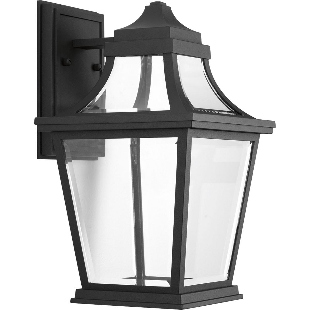 Hubbell P6057-3130K9 Endorse celebrates the traditional form of a gas-powered coach light with illumination from an LED source. The medium wall lantern has a die-cast aluminum, powdered coated frame created and intriguing visual effect with the clear beveled glass. An optiona
