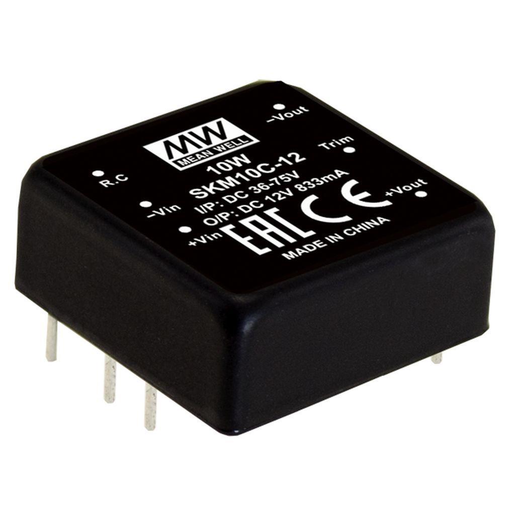 MEAN WELL SKM10C-03 DC-DC Converter PCB mount; Input 36-75Vdc; Single Output 3.3Vdc at 2.5A; DIP Through hole package; 1" x 1" ultra compact size; Remote ON/OFF