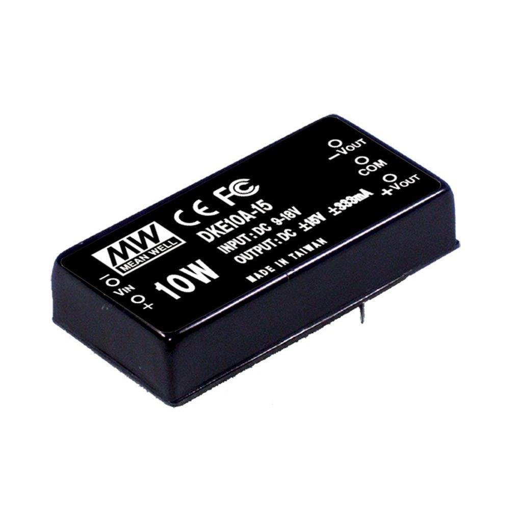 MEAN WELL DKE10A-15 DC-DC Converter PCB mount; Input 9-18Vdc; Output +/-15Vdc at 0.333A; DIP Through hole package
