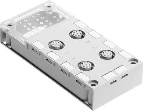 Festo 526178 manifold block CPX-AB-4-M12-8POL for modular electrical terminal CPX, for cylinder/valve combination DNCV. Corrosion resistance classification CRC: 1 - Low corrosion stress, Protection class: (* IP65, * IP67), Product weight: 65 g, Electrical connection: 