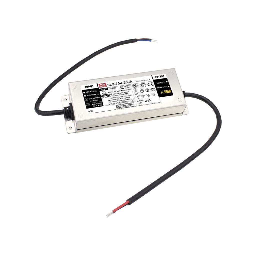 MEAN WELL ELG-75-C500DA-3Y AC-DC Single output LED Driver Constant Current Mode with PFC; 3 wire input; Output 150VDC at 0.5A; Dimming with DALI control technology; IP67; Cable output
