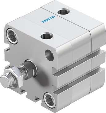 Festo 536289 compact cylinder ADN-40-5-A-P-A Per ISO 21287, with position sensing and external piston rod thread Stroke: 5 mm, Piston diameter: 40 mm, Piston rod thread: M10x1,25, Cushioning: P: Flexible cushioning rings/plates at both ends, Assembly position: Any