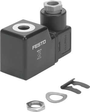 Festo 3599 solenoid coil MSG-24DC With standard plug socket per DIN EN 175301 Materials note: Conforms to RoHS