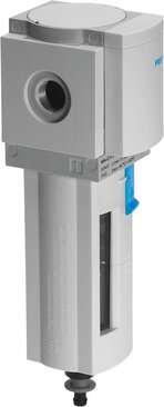 Festo 529621 filter MS6-LF-1/2-EUV 40 µm filter, metal bowl guard, fully automatic condensate drain, flow direction from left to right. Size: 6, Series: MS, Assembly position: Vertical +/- 5°, Grade of filtration: 40 µm, Condensate drain: fully automatic