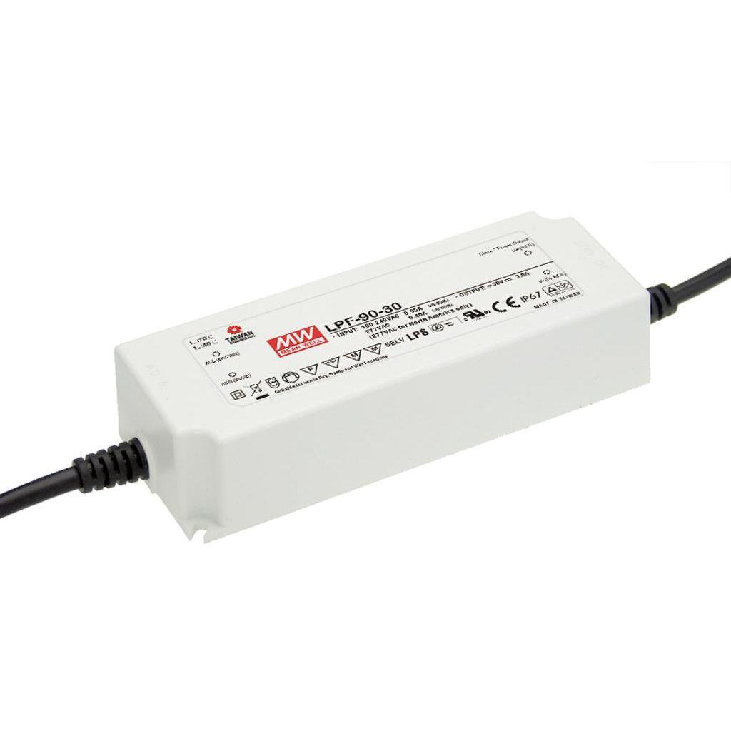MEAN WELL LPF-90-24 AC-DC Single output LED driver Mix Mode (CV+CC); Output 24Vdc at 3.75A; cable output; No dimming