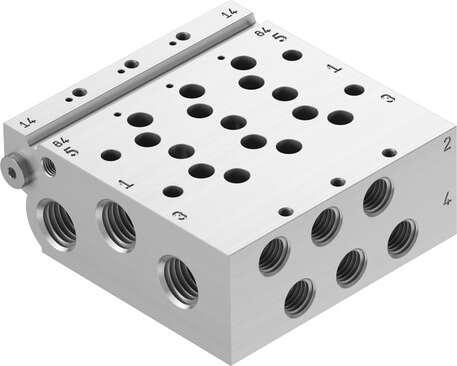 Festo 566643 manifold rail VABM-L1-14W-G14-3 Grid dimension: 16 mm, Max. number of valve positions: 16, Operating pressure: -0,9 - 10 bar, Authorisation: (* RCM Mark, * c CSA us (OL), * c UL us - Recognized (OL)), Corrosion resistance classification CRC: 2 - Moderate 