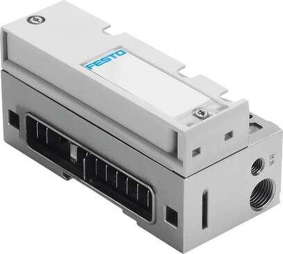 Festo 533370 end plate VMPA-FB-EPL-G Left, for valve terminal MPA-S, with fieldbus connection, for ducted exhaust air, internal pilot air supply. Corrosion resistance classification CRC: 1 - Low corrosion stress, Product weight: 320 g, Pneumatic connection, port  1: G