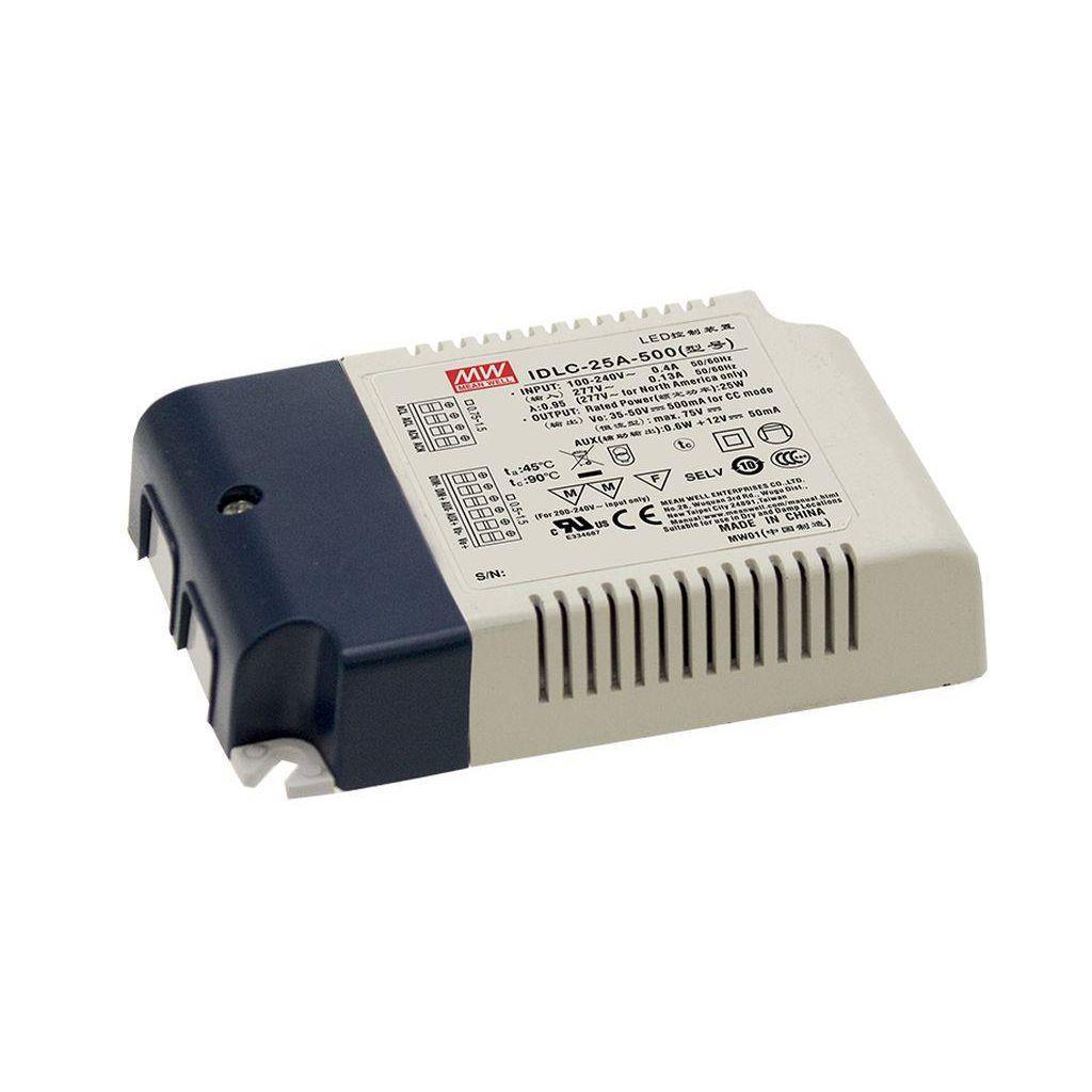 MEAN WELL IDLC-25A-350 AC-DC Constant Current LED Driver (CC) with PFC; Output 70Vdc at 0.35A; 2 in 1 dimming with auxiliary output