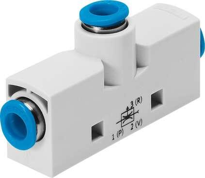 Festo 526107 vacuum generator VN-07-M-T2-PQ1-VQ1-RQ1 In-line, high vacuum, width 10 mm, with plug connector. Nominal size, Laval nozzle: 0,7 mm, Grid dimension: 10 mm, Assembly position: Any, Ejector characteristic: (* High vacuum, * Inline), Design structure: T-shape