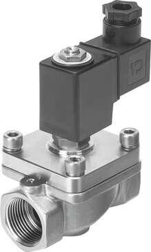 Festo 1492138 solenoid valve VZWF-B-L-M22C-G1-275-E-1P4-6-R1 force pilot operated, G1" connection. Design structure: (* Diaphragm valve, * forced), Type of actuation: electrical, Sealing principle: soft, Assembly position: Magnet standing, Mounting type: Line installat