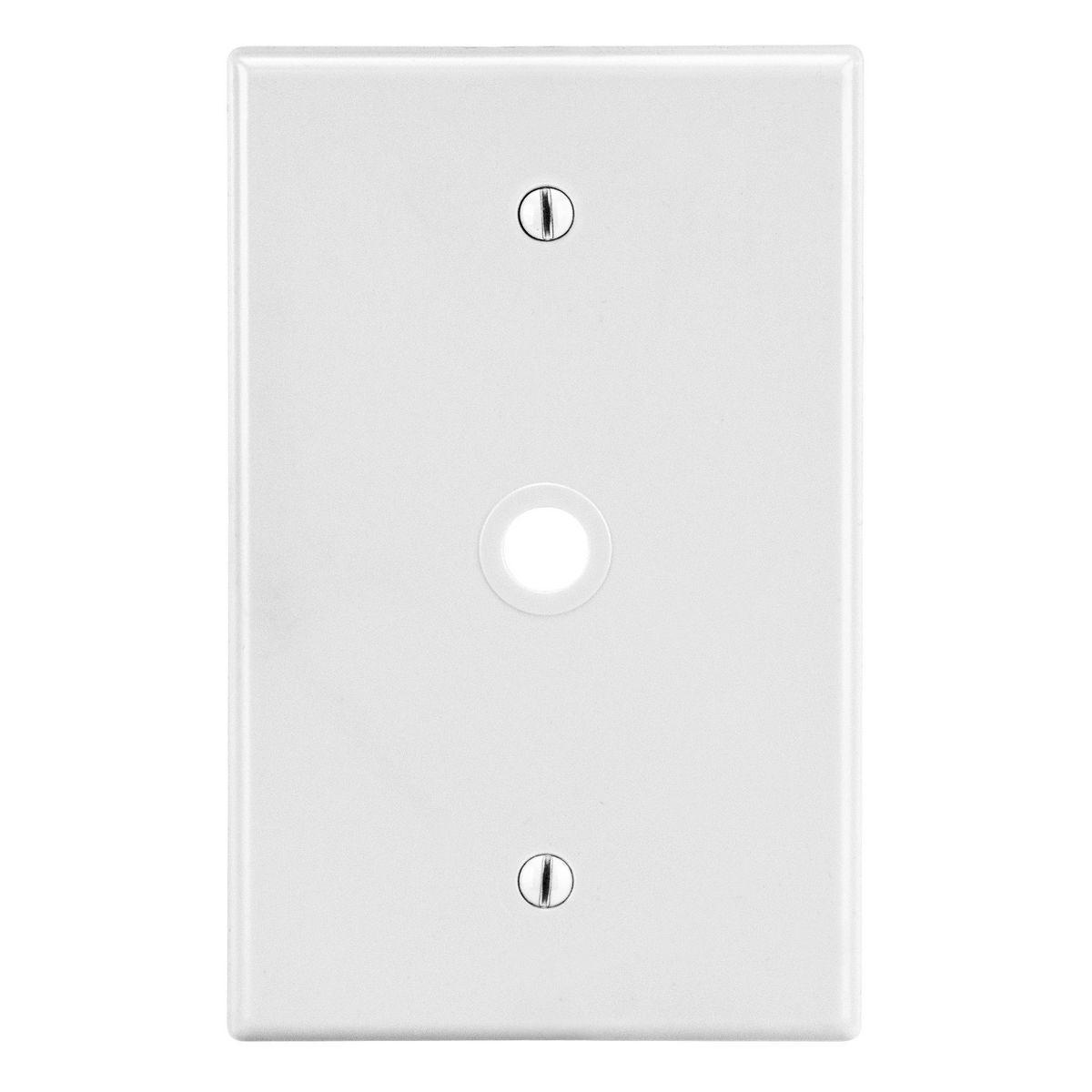 Hubbell PJ11W Wallplate, Mid-Size 1-Gang, .406" Opening, Box Mount, White  ; High-impact, self-extinguishing polycarbonate material ; More Rigid ; Sharp lines and less dimpling ; Smooth satin finish ; Blends into wall with an optimum finish ; Smooth Satin Finish