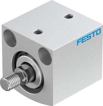 Festo 188189 short-stroke cylinder ADVC-25-15-A-P No facility for sensing, piston-rod end with male thread. Stroke: 15 mm, Piston diameter: 25 mm, Cushioning: P: Flexible cushioning rings/plates at both ends, Assembly position: Any, Mode of operation: double-acting