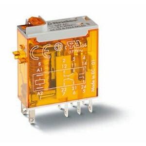 Finder 46.52.9.024.0040 Miniature industrial electromechanical relay with mechanical indicator + lockable test button - Finder (46 series) - Control coil voltage 24Vdc - 2 poles (2P) - 2C/O / DPDT (Double Pole Double Throw) contact - Rated current 8A (250Vac; AC-1) / 6A (30Vdc; 
