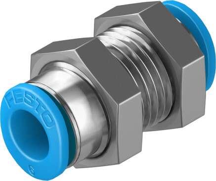 Festo 153377 push-in bulkhead connector QSMS-6 Size: Mini, Nominal size: 3,7 mm, Assembly position: Any, Container size: 10, Design structure: Push/pull principle