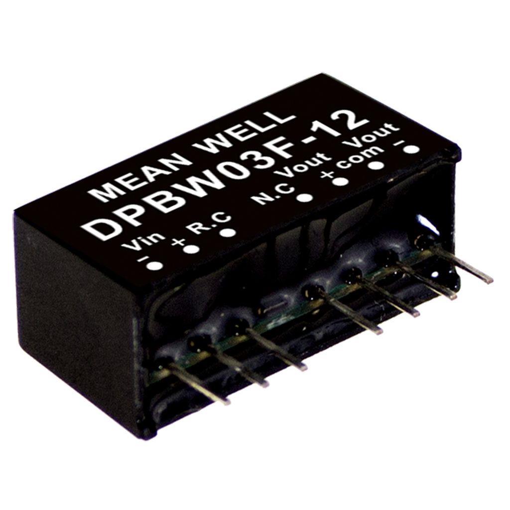MEAN WELL DPBW03F-12 DC-DC Converter PCB mount; Input 9-36Vdc; Dual Output ±12Vdc at 0.125A; SIP Through hole package