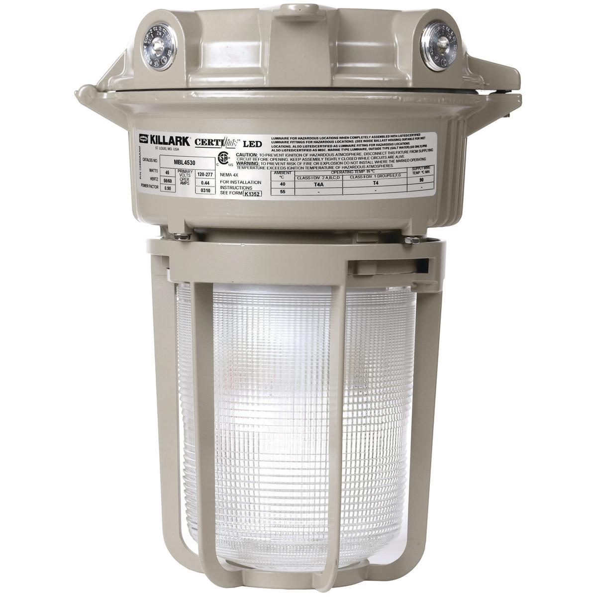 Hubbell MBL5030X2GLG MBL 120-277V 3/4" Ceiling Mount Fluted Globe with Guard  ; The MBL Series is a compact low bay energy efficient LED. The design of the MBL makes it suitable for harsh and hazardous environments using a cast copper-free aluminum. Its low profile and compac
