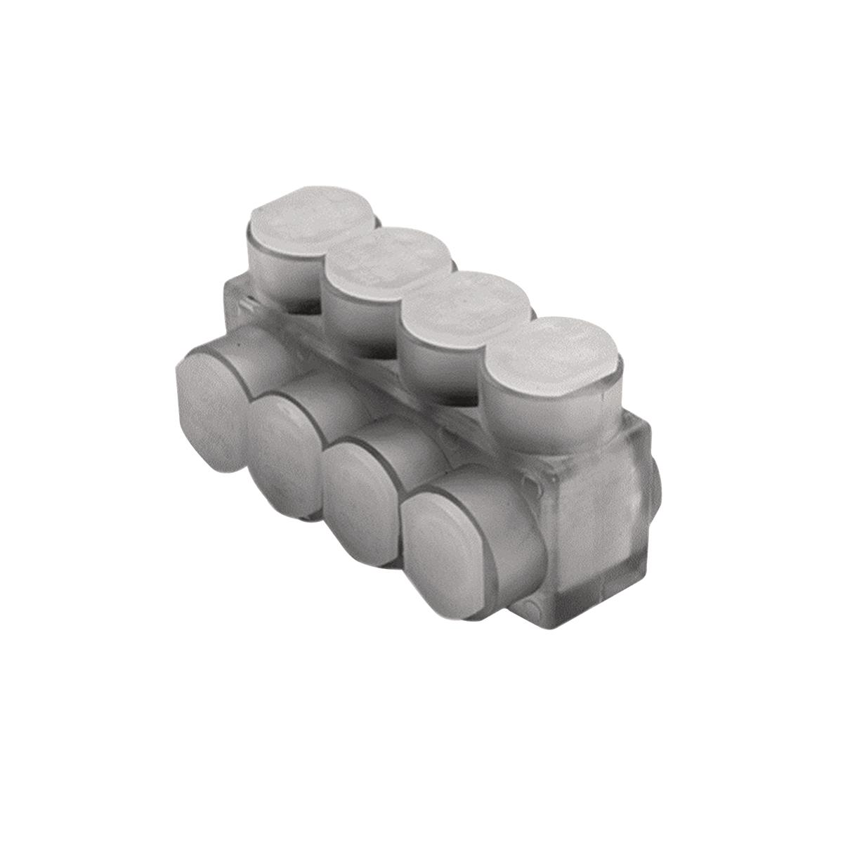 Hubbell BIBD6004MT Aluminum Multiple Tap Connector w/ Mount Holes, Clear Insulated, 4 Port, 2 Sided Entry, 4 AWG-600 kcmil, Al/Cu Rated.  ; Features: The BIBD-MT Series UNITAP Offer The Same Multi-Port Capabilities As The Standard UNITAP Connectors Except These -MT Types Ar