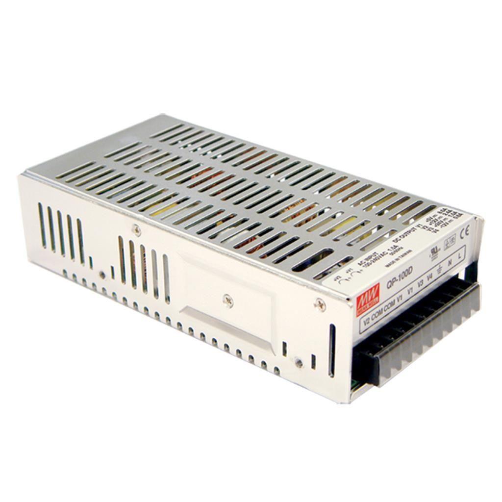 MEAN WELL QP-100D AC-DC Quad output enclosed power supply; Output 5Vdc at 10A +12Vdc at 3A +24Vdc at 2A -12Vdc at 1A; QP-100D is succeeded by QP-150D.