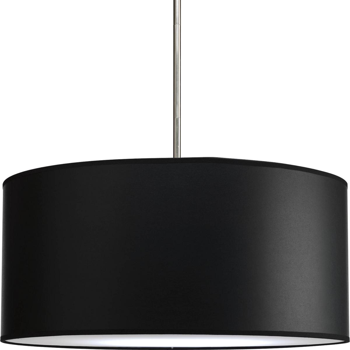 Hubbell P8824-01 The Markor Series is a modular pendant system. The versatile series allow the choice of shades and stem kits. This 22" shade with Black Parchment Paper is inspired by mid-century design. Acrylic bottom diffuser. This shade can be used with a variety of st