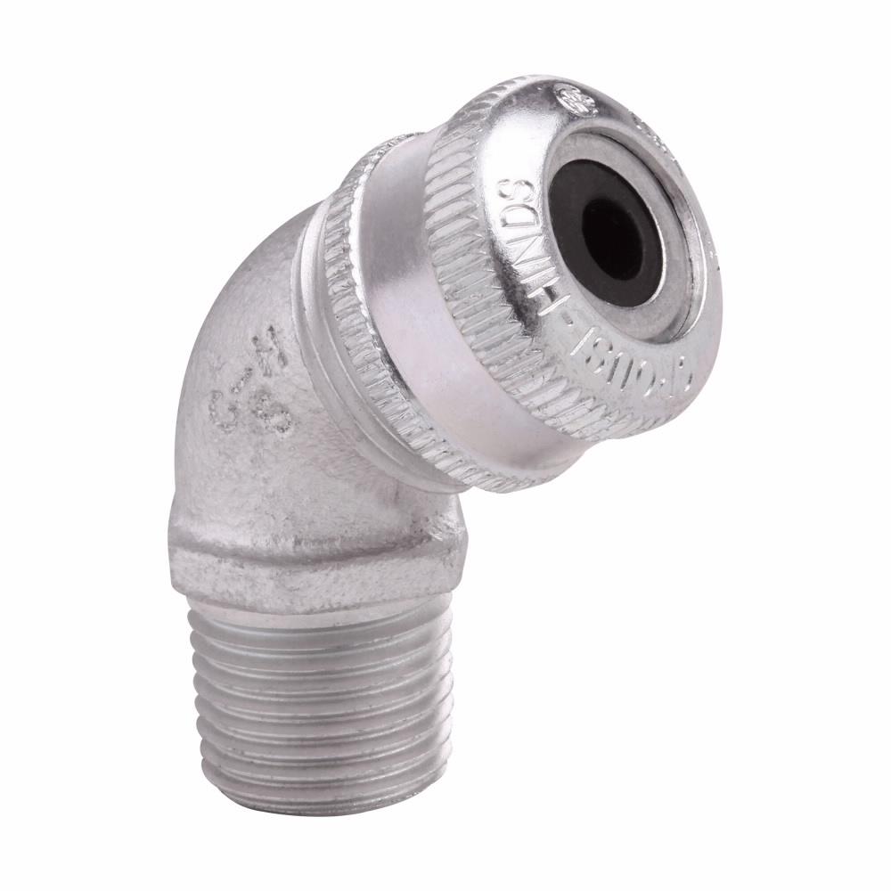 Eaton Corp CGD193 Eaton Crouse-Hinds series CGD cable gland, Cable range min/max: 0.250-0.375", Non-armoured and tray cable, 45° angle, Non-armoured gland, Feraloy iron alloy, General purpose, 1/2" NPT