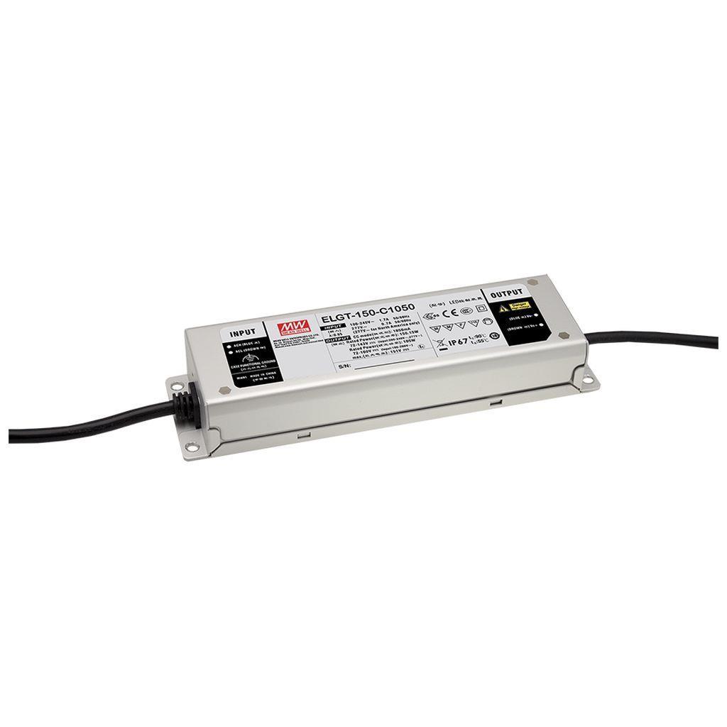 MEAN WELL ELGT-150-C1400D2 AC-DC ClassII Single output LED Driver (CC) with PFC; Output 107Vdc at 1.4A; Smart timer dimming and programmable function; IP67
