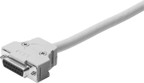 Festo 527543 connecting cable KMP6-15P-12-2,5 For valve terminal CPV-SC, with 15-pin Sub-D plug, 2.5 m long. Conforms to standard: DIN 41652, Cable identification: Without inscription label holder, Connection frequency: 50, Product weight: 293 g, Electrical connection