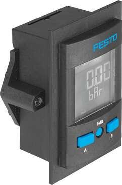 Festo 8001226 pressure sensor SPAU-P10R-F-T532-L-PNLK-PNVBA-M12 Suitable for monitoring compressed air and non-corrosive gases, front panel mounting, with display. Authorisation: (* RCM Mark, * c UL us - Listed (OL)), CE mark (see declaration of conformity): (* to EU d