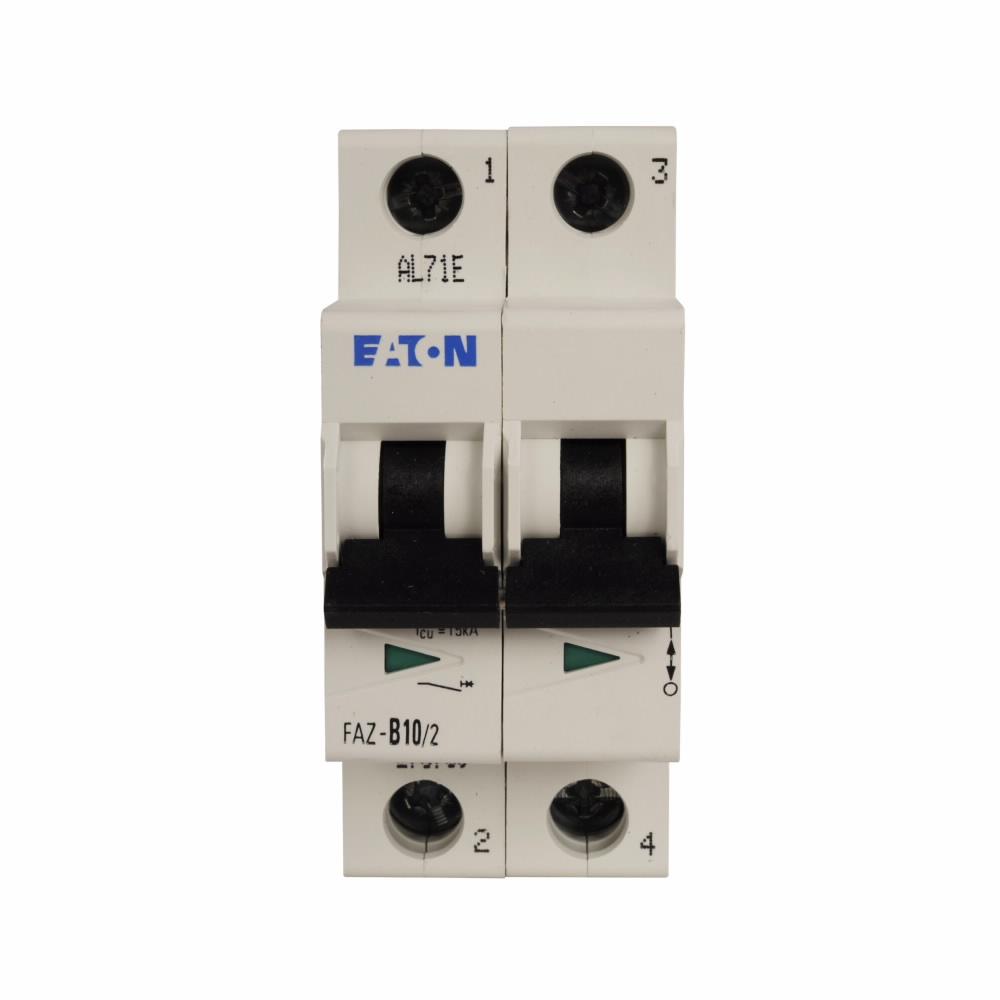 Eaton FAZ-C16/2-DC Eaton FAZ supplementary protector,UL 489 Industrial miniature circuit breaker - supplementary protector,Medium levels of inrush current are expected,16 A,10 kAIC,Two-pole,125 Vdc per pole,5-10X /n,50-60 Hz,Standard terminals,C Curve